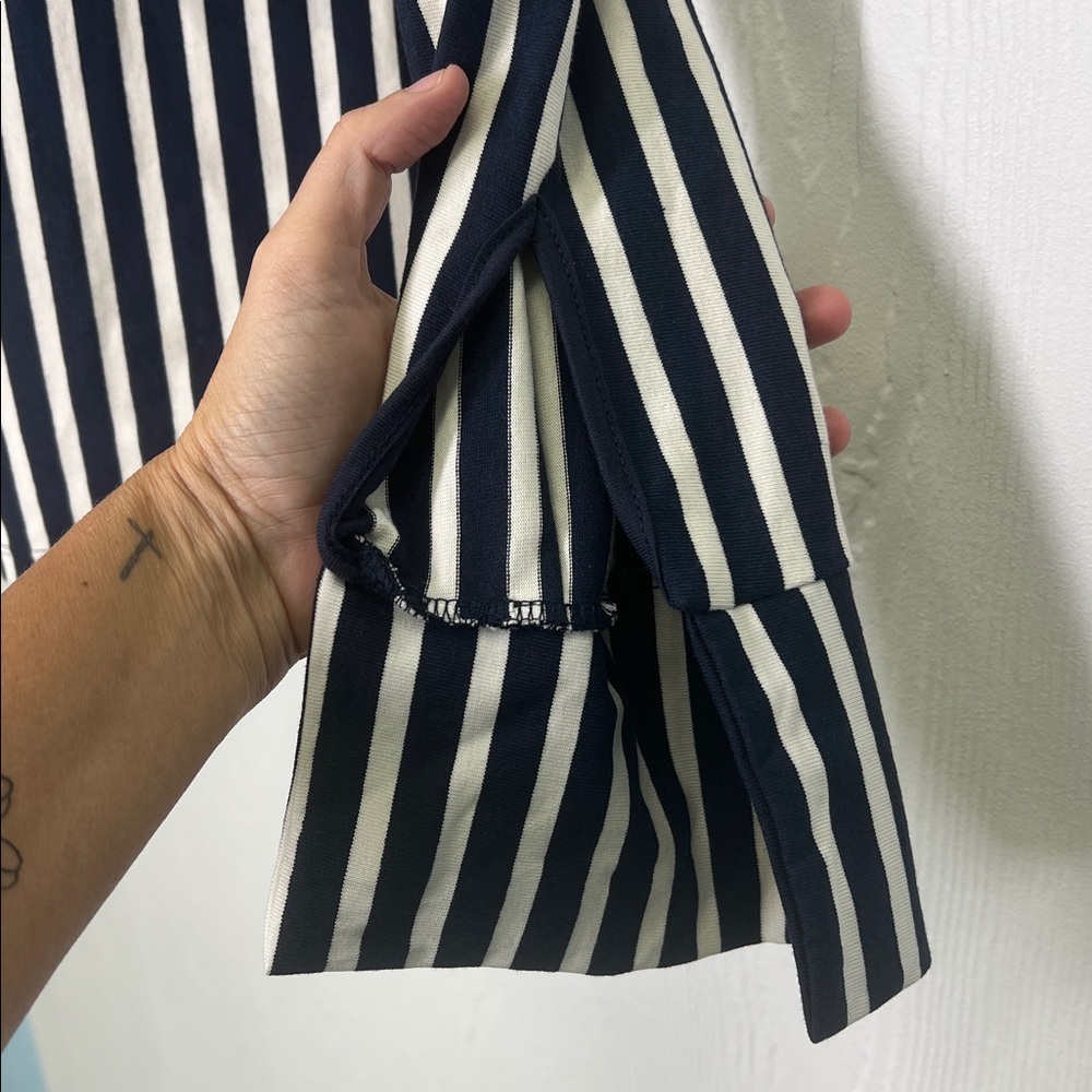 Zara - Nautical Navy And White Stripe Lightweight One Sleeve Blouse Size Small - Picture 7 of 11